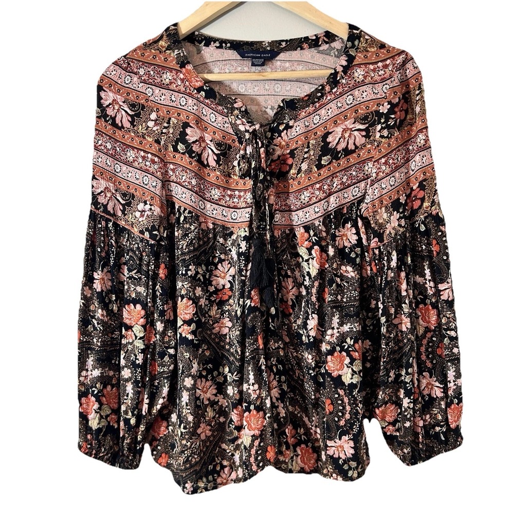 American Eagle Blouse Women's Size XS Balloon Sleeves Boho Festival